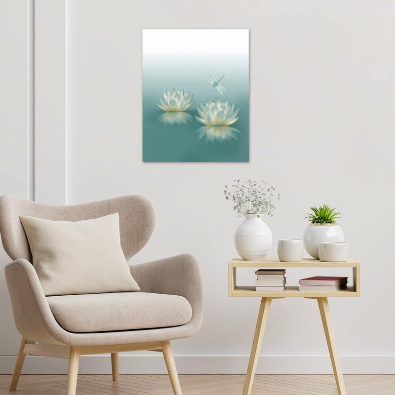 HVEST Dragonfly with Water Lily Flowers Canvas Wall Zen Spa Picture Printed Artwork - Image 5