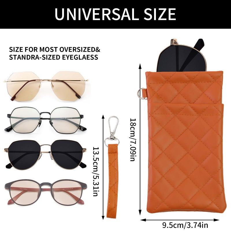 FlyingMage Double Eyeglass Case Soft Dual Glasses Case for Women Men Travel Squeeze Top Sunglasses Cases Eyeglasses Pouch (2, Black+Brown Lanyard) - Image 2