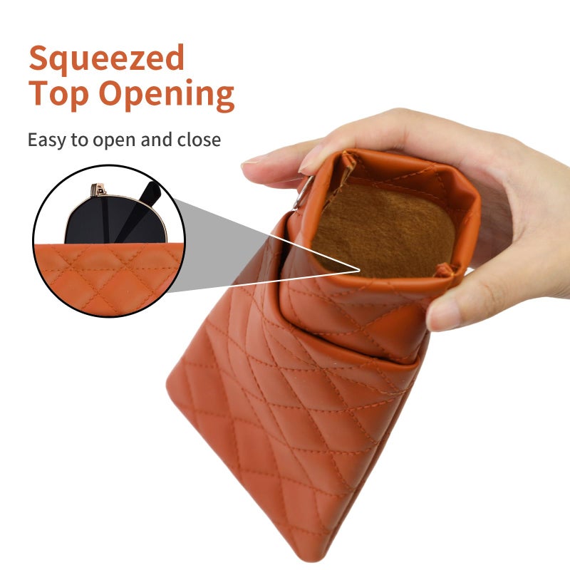 FlyingMage Double Eyeglass Case Soft Dual Glasses Case for Women Men Travel Squeeze Top Sunglasses Cases Eyeglasses Pouch (2, Black+Brown Lanyard) - Image 4