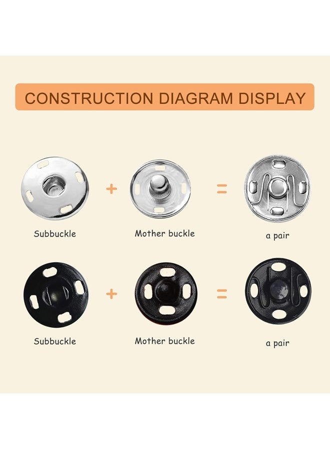 Sewing Snaps,Sew-on Snap Buttons Metal Snaps Fasteners Press Studs Buttons for Sewing，Black and Silver,120 Sets 8 mm and 10 mm - Image 5