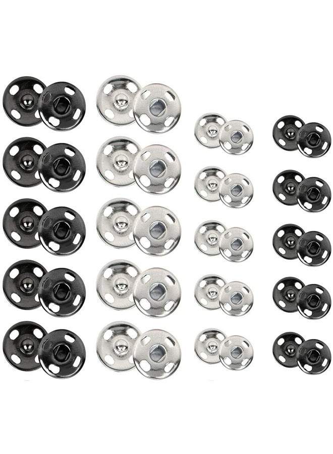 Sewing Snaps,Sew-on Snap Buttons Metal Snaps Fasteners Press Studs Buttons for Sewing，Black and Silver,120 Sets 8 mm and 10 mm - Image 1