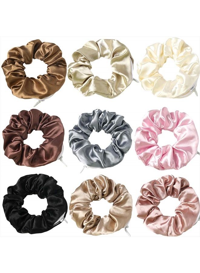 DINPREY Women Premium Silk Pocket Hair Scrunchies with Zipper Pocket Hair Bands for women Ropes secret zipper Scrunchies Satin Hidden Pocket Hair Ties Soft Stash Hair Elastic Ties Vsco Girl Stuff Scrunchies ( - Image 1