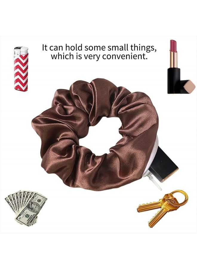 DINPREY Women Premium Silk Pocket Hair Scrunchies with Zipper Pocket Hair Bands for women Ropes secret zipper Scrunchies Satin Hidden Pocket Hair Ties Soft Stash Hair Elastic Ties Vsco Girl Stuff Scrunchies ( - Image 2
