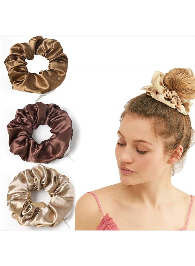 DINPREY Women Premium Silk Pocket Hair Scrunchies with Zipper Pocket Hair Bands for women Ropes secret zipper Scrunchies Satin Hidden Pocket Hair Ties Soft Stash Hair Elastic Ties Vsco Girl Stuff Scrunchies ( - Image 3
