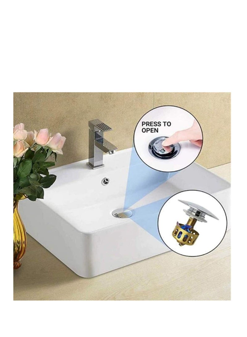Barakah Pop Up Bathroom Sink Drain Stopper, Universal Wash Basin Bounce Drain Filter, Built-In Anti-Clogging Strainer, 304 stainless steel - Image 5