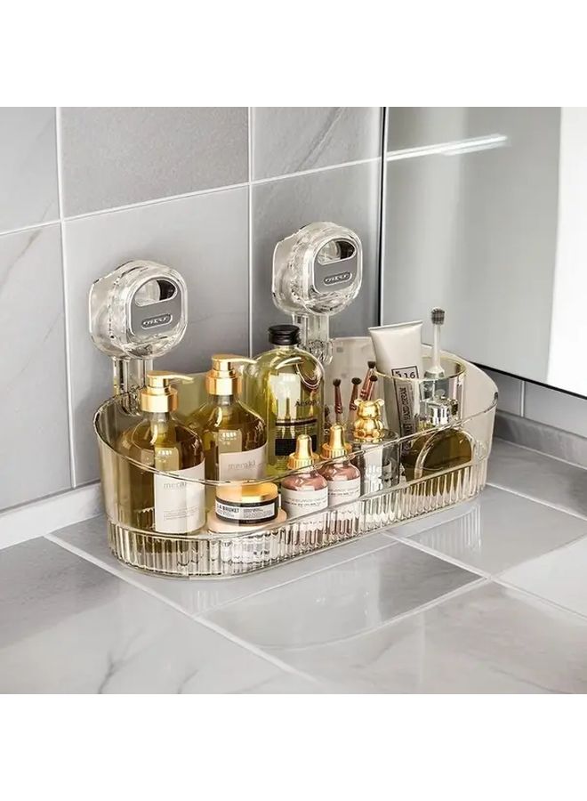 Large Golden Transparent Suction Cup Bathroom Shelf Wall Mounted No Drilling Storage - Image 2