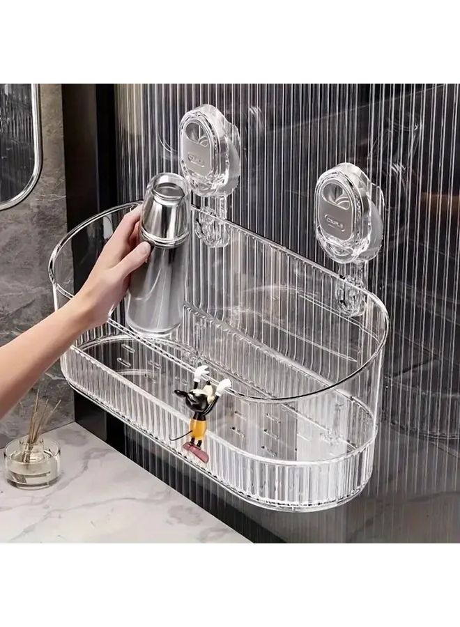 Large Golden Transparent Suction Cup Bathroom Shelf Wall Mounted No Drilling Storage - Image 1