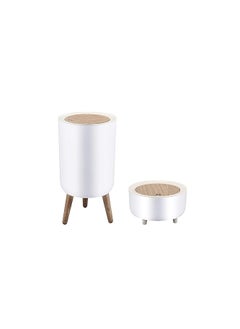 WanWanKa Plastic Trash Can 1.8 Gallon,Dsektop Garbage Can 0.5 Gallon (2 Pieces) Mini Trash Can With Press Top Lid, Nordic Modern Waste Basket, Office, Outdoor,Dog Proof Trash Can(White)