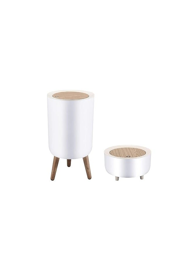Barbantia - WanWanKa Plastic Trash Can 1.8 Gallon,Dsektop Garbage Can 0.5 Gallon (2 Pieces) Mini Trash Can With Press Top Lid, Nordic Modern Waste Basket, Office, Outdoor,Dog Proof Trash Can(White) - Image 1
