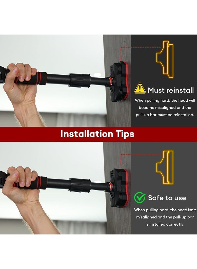 واكيمي بار سحب لتدريب القوة، بار سحب للذقن بدون براغي، مقابض مانعة للانزلاق - عرض قابل للتعديل من 95 إلى 135 سم، آلية قفل، بار سحب للباب، مناسب لصالة الألعاب الرياضية المنزلية، لتمارين الجزء العلوي من الجسم. - Image 2