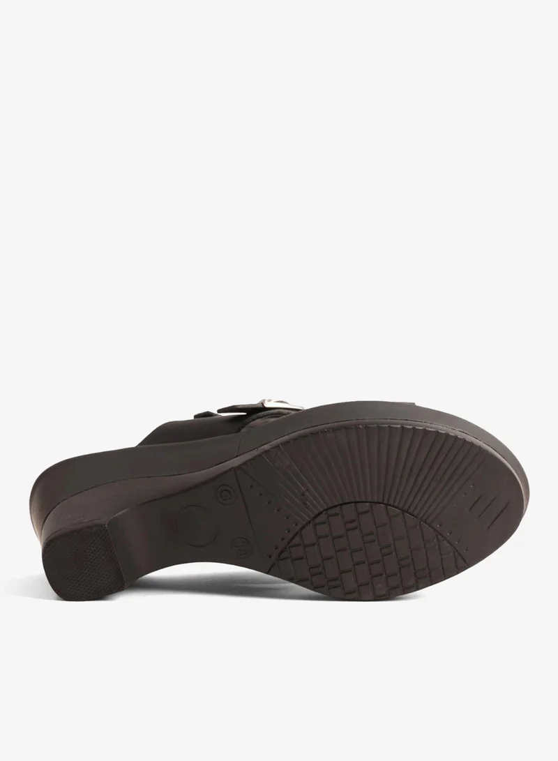 Comfort Plus  COMFORT PLUS WEDGE MULES WITH DOUBLE BUCKLE BLACK for Women | Best Price UAE