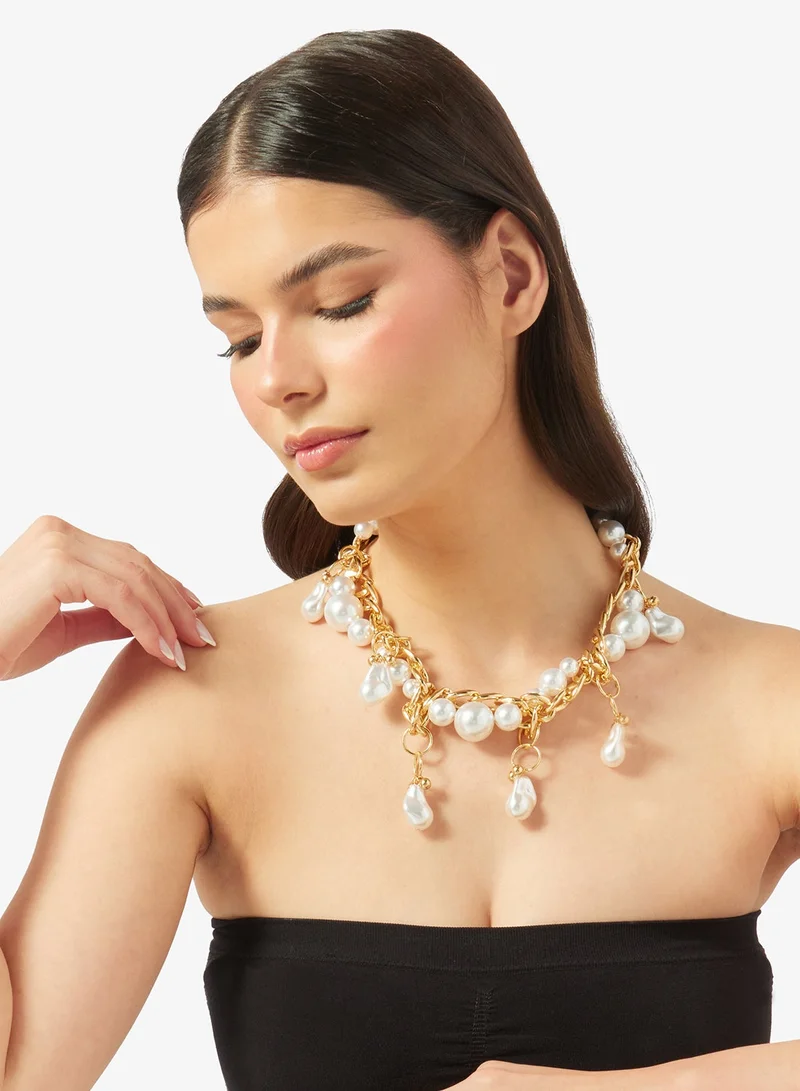 ELLA Large Chunky Pearl Detail Necklace