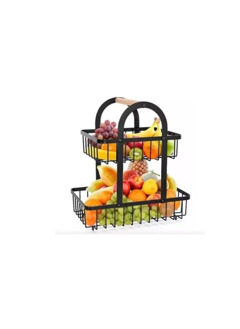 2-tier metal fruit stand with beech wood handle, code H