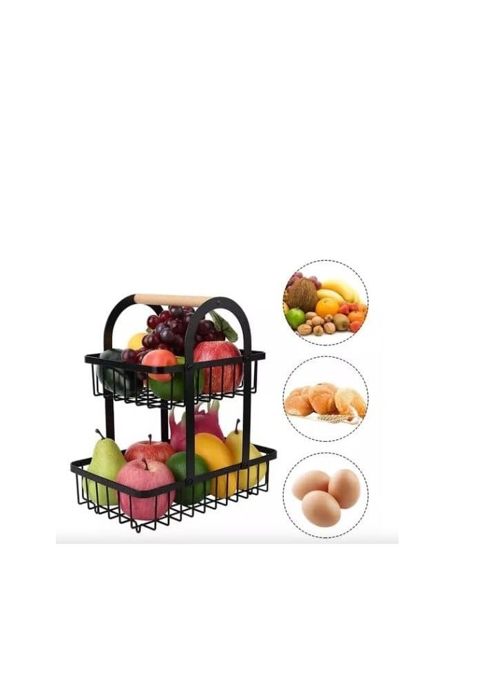 Generic - 2-tier metal fruit stand with beech wood handle, code H - Image 1