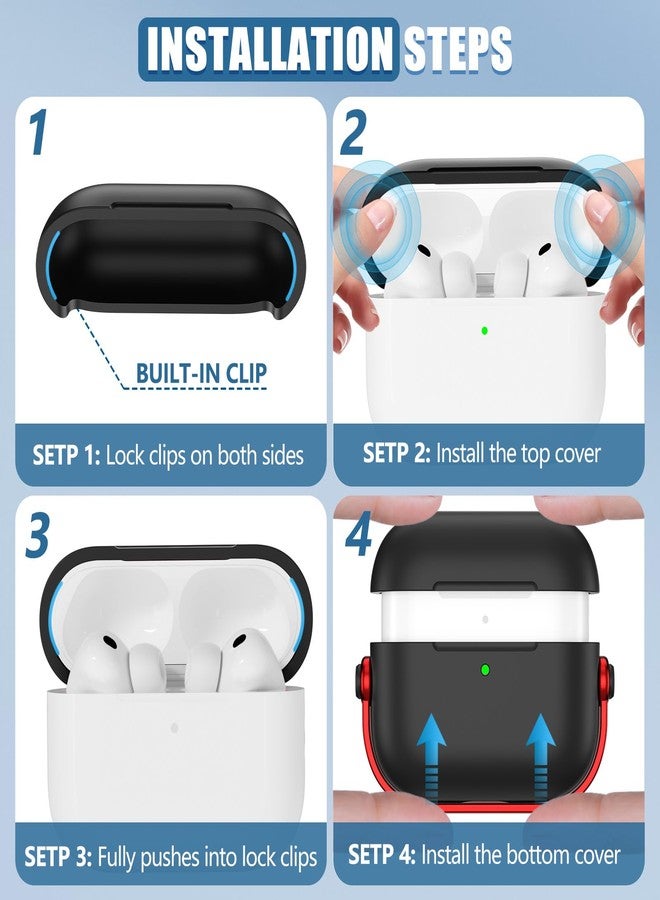 Wowwat for Airpods Pro 3 Case,Safety Lock Cases for Apple Airpod Pro 3 (2025) with Cleaner Kit, Drop Protection Air pods Pro3 Case Cover for Men for Women with Keychain,Black+Red - Image 5