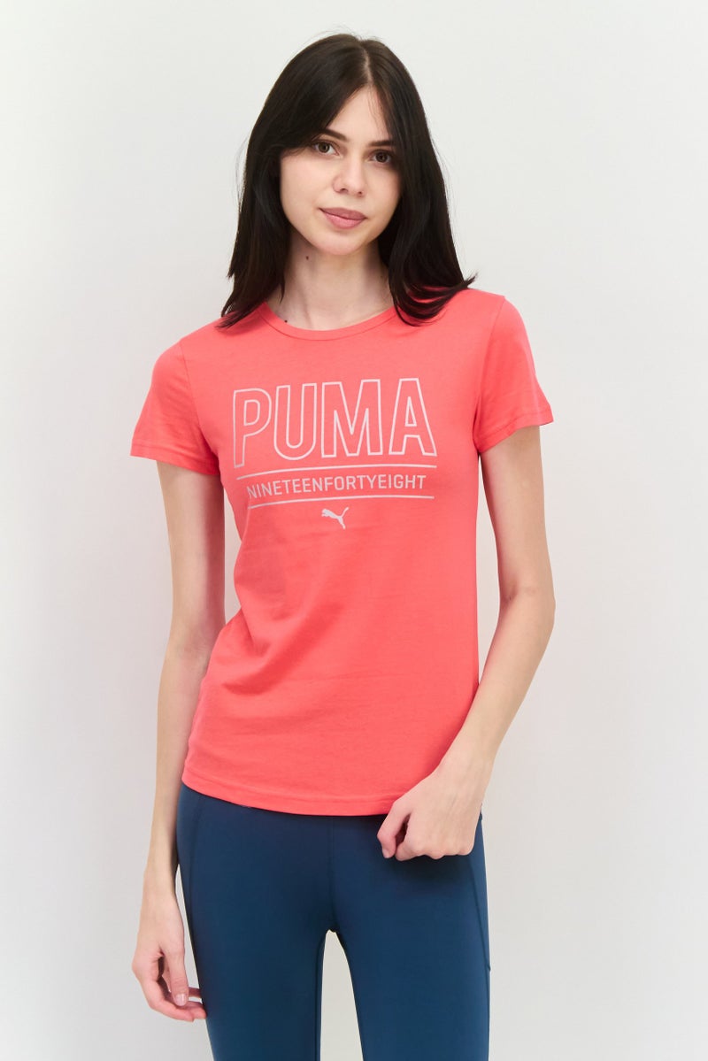 PUMA Women Regular Fit Brand Logo Short Sleeves Outdoor Top, Dark Pink - Image 1