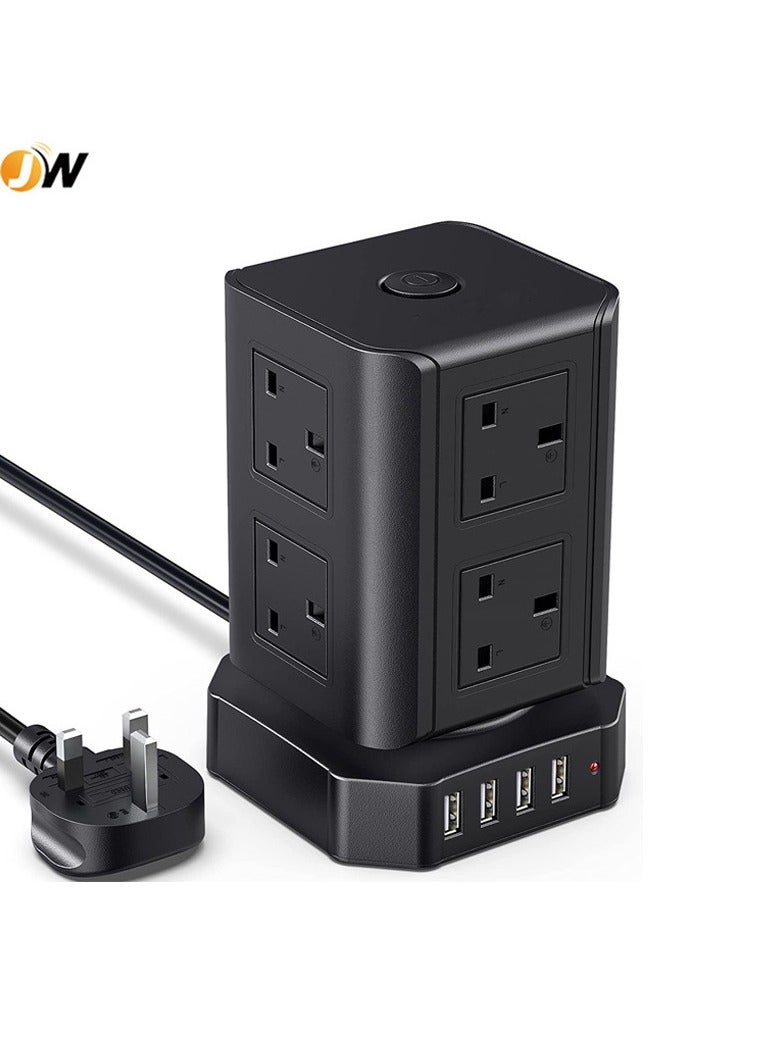 Loquat Power Strips Vertical 4 USB 24 Holes, 3 Positions, 2 Meters Long, Main Control Switch Overload Protection British Standard