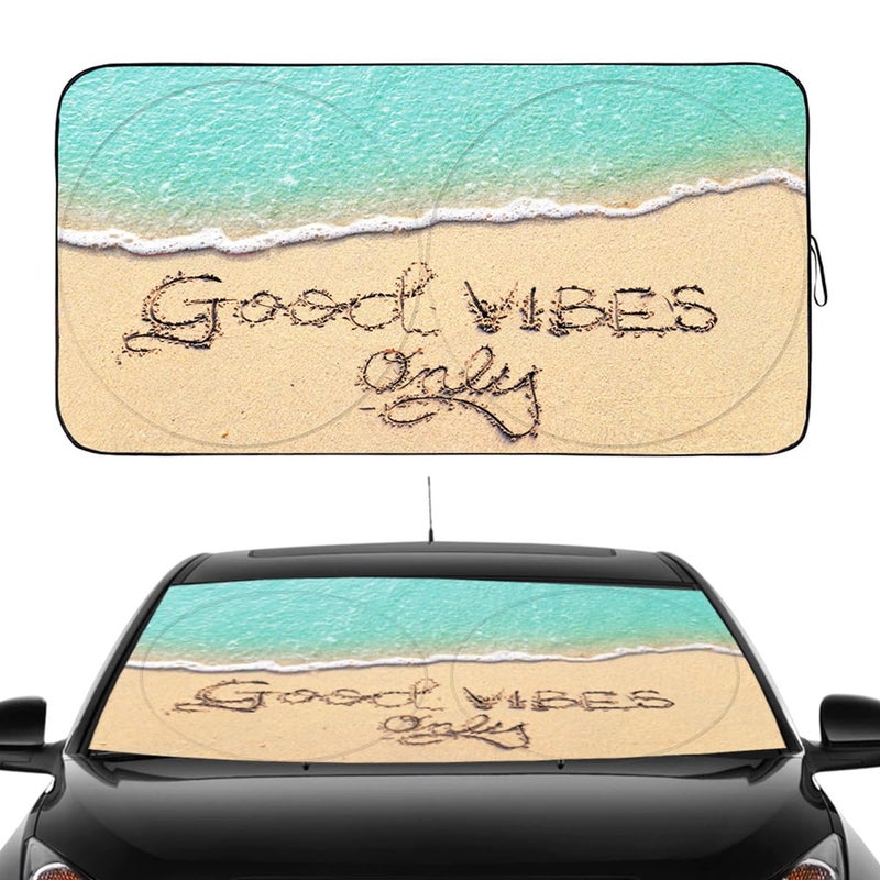 Gven Sun Shade for Car Windshield Beach Style Blocks 99 UV Rays Reflective Tech Easy Fold Go FunnyStylish Design Black 59 x 315