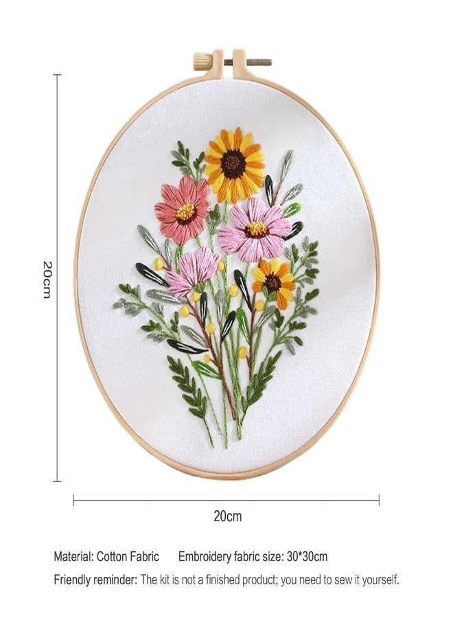 Agniphant DIY Embroidery Starter Kit for Beginners | 20cm Hoop, Flower Bouquet Pattern, Complete Thread Set, Video Tutorial | Creative Craft Gift for Women, Adults & Kids (Bouquet-D) - Image 2