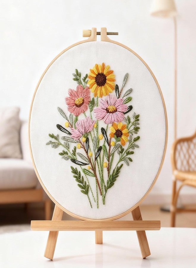 Agniphant DIY Embroidery Starter Kit for Beginners | 20cm Hoop, Flower Bouquet Pattern, Complete Thread Set, Video Tutorial | Creative Craft Gift for Women, Adults & Kids (Bouquet-D) - Image 1