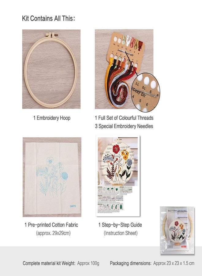 Agniphant DIY Embroidery Starter Kit for Beginners | 20cm Hoop, Flower Bouquet Pattern, Complete Thread Set, Video Tutorial | Creative Craft Gift for Women, Adults & Kids (Bouquet-D) - Image 3