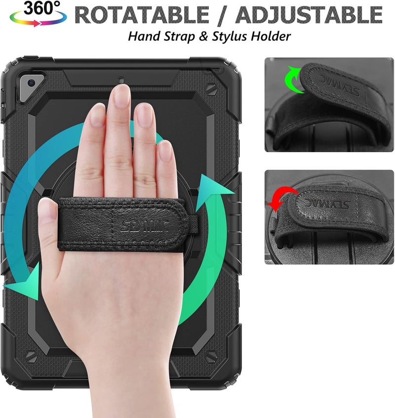 SEYMAC stock Case for iPad Mini 7 (A17 Pro) 2024 / Mini 6 8.3'' with Screen Protector Pencil Holder [Rotating Stand & Strap], Drop-Proof Case for iPad Mini 7th / 6th Generation 8.3", Black - Image 1