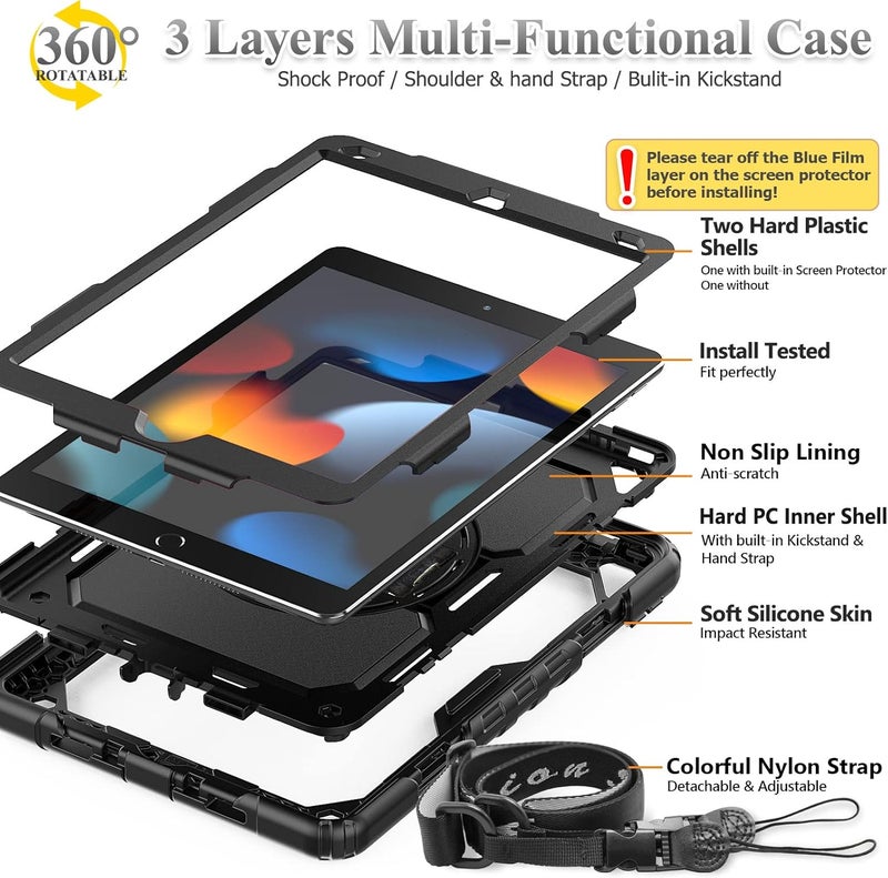 SEYMAC stock Case for iPad Mini 7 (A17 Pro) 2024 / Mini 6 8.3'' with Screen Protector Pencil Holder [Rotating Stand & Strap], Drop-Proof Case for iPad Mini 7th / 6th Generation 8.3", Black - Image 4