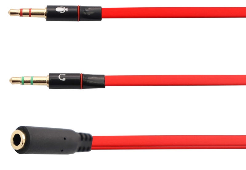 zdyCGTime 3.5mm AUX Headphone Y Splitter Cable 4-Pole 3.5mm AUX Female to 3-Pole 2x3.5mm Male Headset Mic & Stereo Audio Cable for PC Computer and Old Version Laptop Y Audio Flat Cable (20CM) (Red) - Image 5