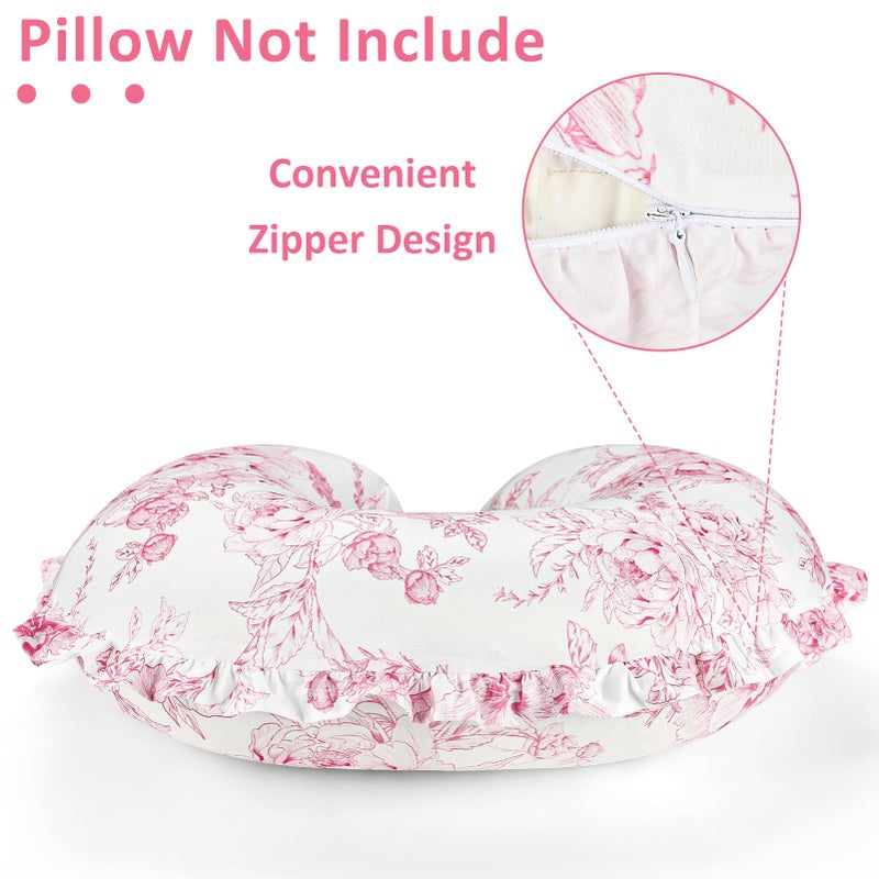 DILIMI Nursing Pillow Cover, Removable Ruffled Pillowcase for Breastfeeding Pillows, Ultra Soft Comfortable Slipcover for Baby Girl and Boy, Pink Floral - Image 4