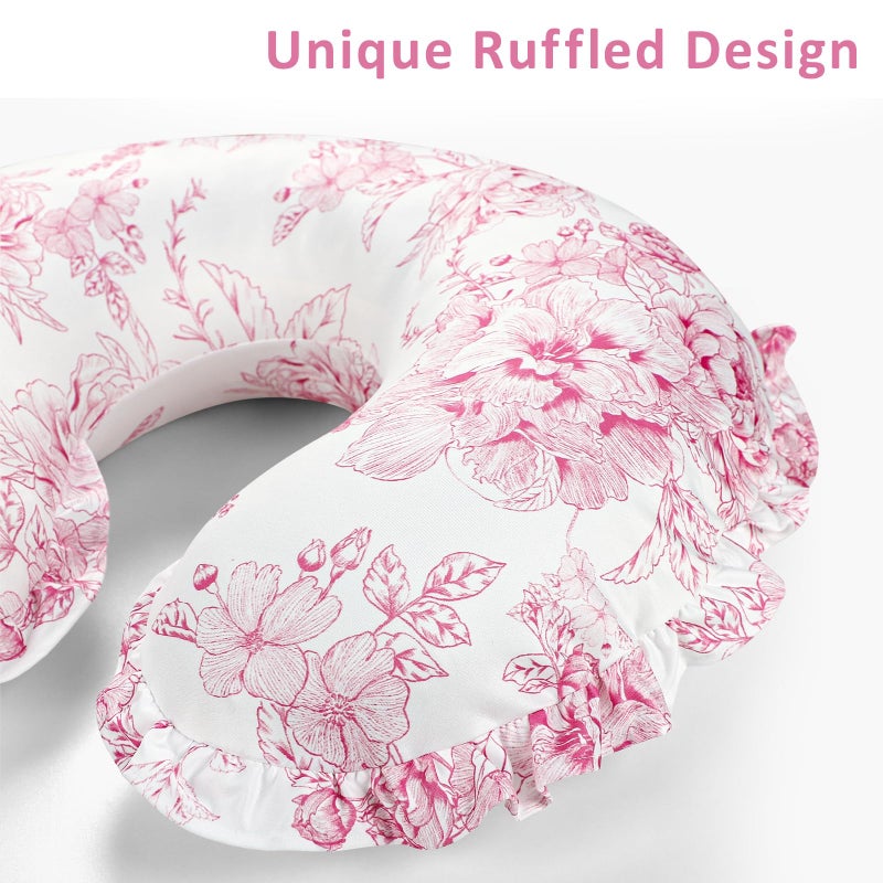 DILIMI Nursing Pillow Cover, Removable Ruffled Pillowcase for Breastfeeding Pillows, Ultra Soft Comfortable Slipcover for Baby Girl and Boy, Pink Floral - Image 5