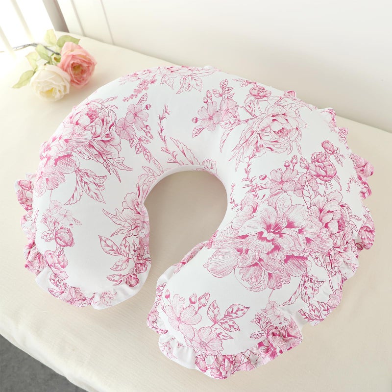 DILIMI Nursing Pillow Cover, Removable Ruffled Pillowcase for Breastfeeding Pillows, Ultra Soft Comfortable Slipcover for Baby Girl and Boy, Pink Floral - Image 2