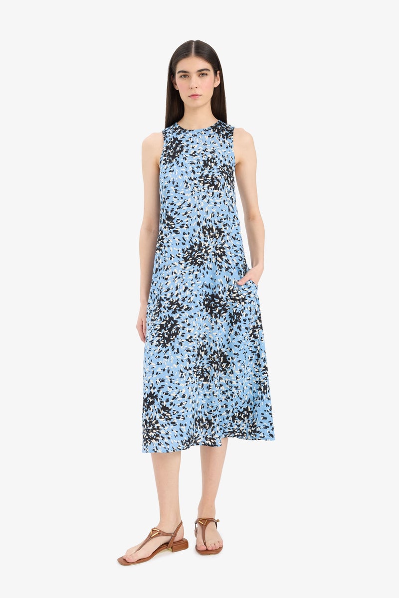 DeFacto Blue Woman Crew Neck Floral Sleeveless Midi Dress Casual - Image 1