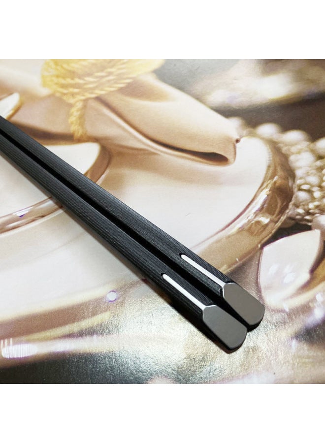 Chuangjian Source Factory Household Public Chopsticks Personalized Japanese Style Hotel Tableware Frosted Sushi Pointed Chopsticks-Color:Black Short Silver Tadpole  - Image 1