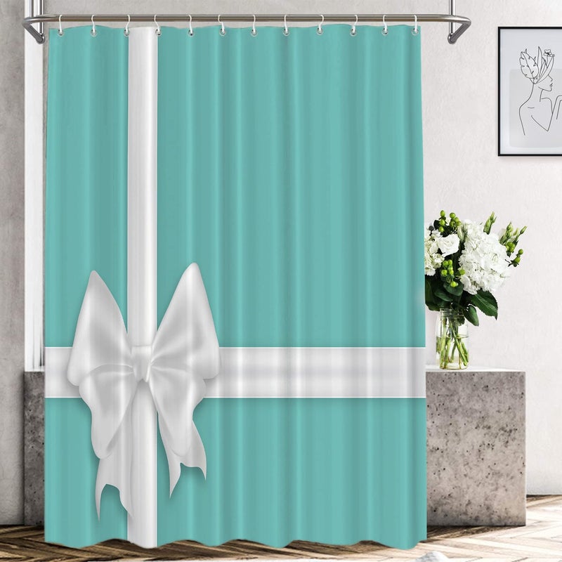 Shrahala White Elegant Turquoise Decorative Shower Curtain Elegant Turquoise Christmas Shower Curtain for Shower Stall Bathtubs Bathroom Decor Waterproof Funny Shower Curtain with Grommets 72x72 Inch