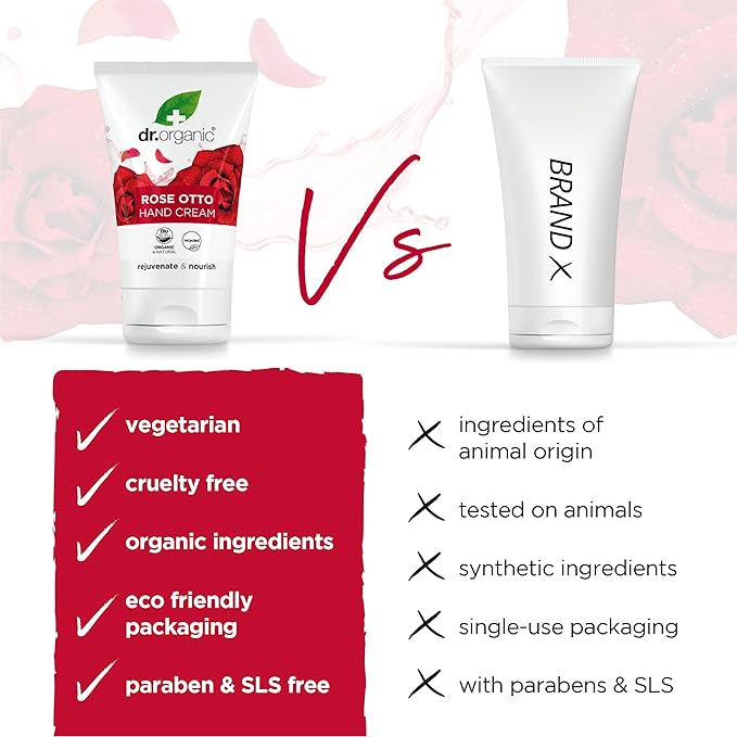 dr.organic Dr Organic Rose Otto Hand Nail Cream Moisturising Restoring Mens Womens Natural Vegetarian CrueltyFree Paraben SLSFree Recycled Recyclable Organic 125ml Packaging may vary - Image 3