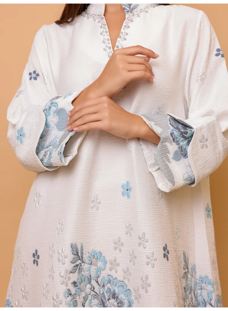 IKKXA Beautiful Design Printed Jalabiya Floral Details
