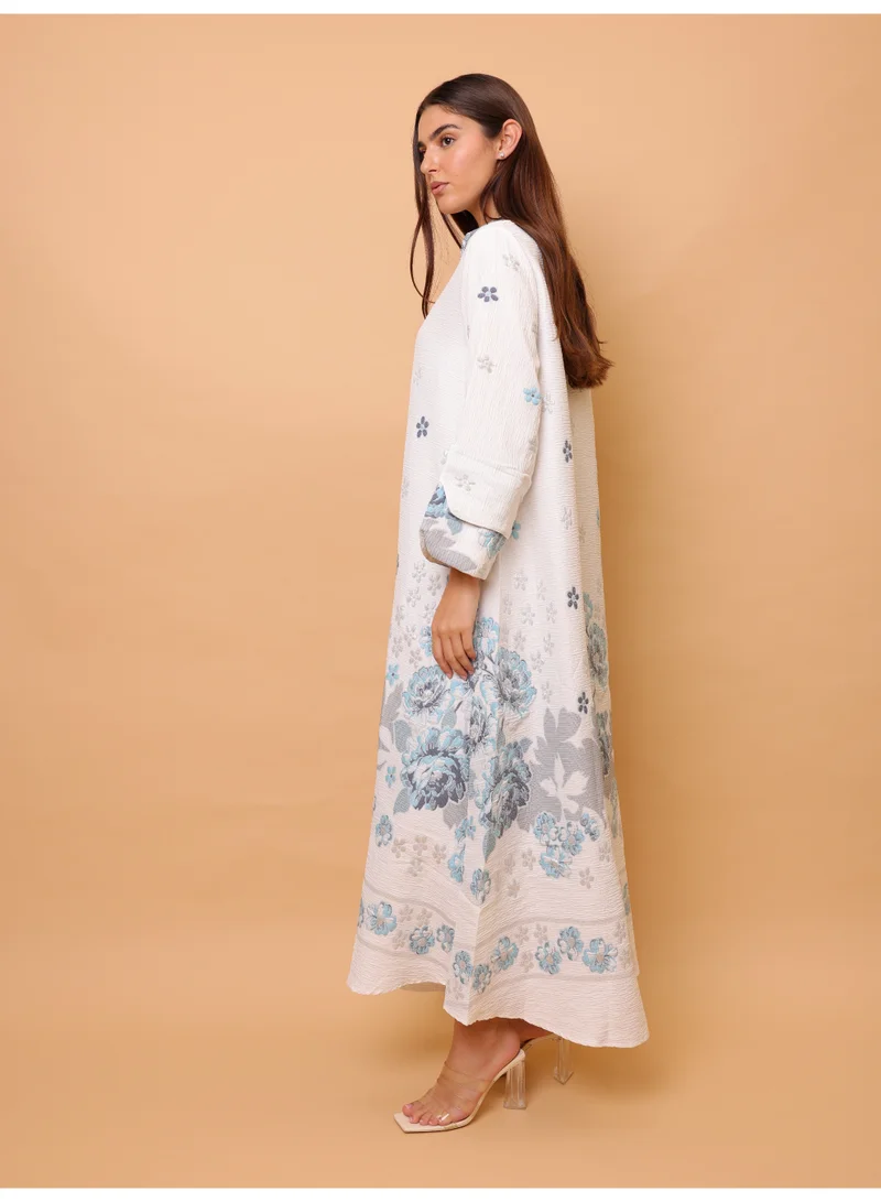 IKKXA  Beautiful Design Printed Jalabiya Floral Details  | Best Price UAE