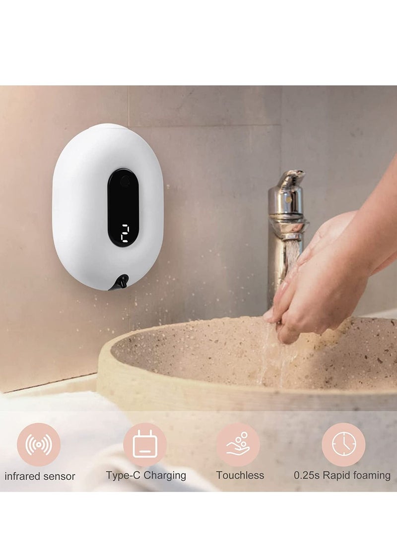 SYOSI Automatic Foaming Soap Dispenser Wall-Mounted Rechargeable Touchless Sensor Soap Dispenser 2 Levels of Adjustable Foam Amount for Kitchen Bathroom Hotel 280ml 9.5oz White - Image 2
