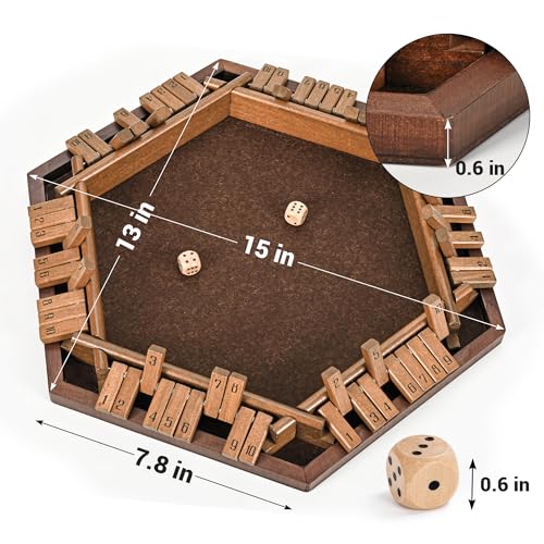 Ropoda 6-Way Shut The Box - Upgraded 1-6 Player Wooden Dice Game for Adults and Kids, Addition Training, Fun for Family Game Night - Vintage Style - Image 5