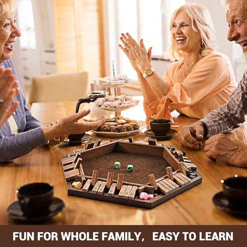 Ropoda 6-Way Shut The Box - Upgraded 1-6 Player Wooden Dice Game for Adults and Kids, Addition Training, Fun for Family Game Night - Vintage Style - Image 4