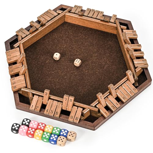 Ropoda 6-Way Shut The Box - Upgraded 1-6 Player Wooden Dice Game for Adults and Kids, Addition Training, Fun for Family Game Night - Vintage Style - Image 1