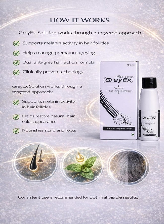 Greyx Solution 30ml | Advanced Grey-verse Repigmenting Technology | Clinically Proven Dual Hair Action | Prevents Premature Greying | Unisex Hair Serum - Image 5