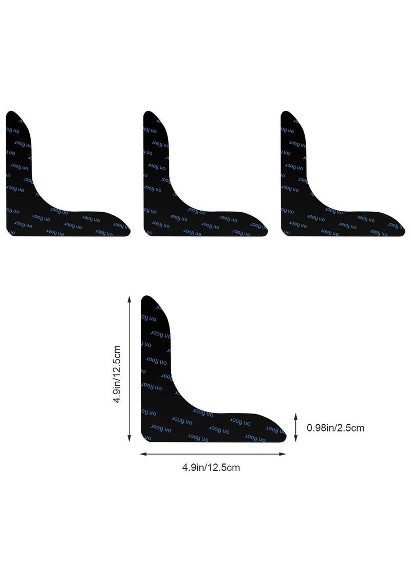 Black L Shape Rug Gripper Rug Tape 8 Pcs Double Sided Anti Curling Non Slip Reusable Rug Pad for Hardwood Floors, Carpets, Floor Mats in Place & Make Corner Flat and Easily Peel Off