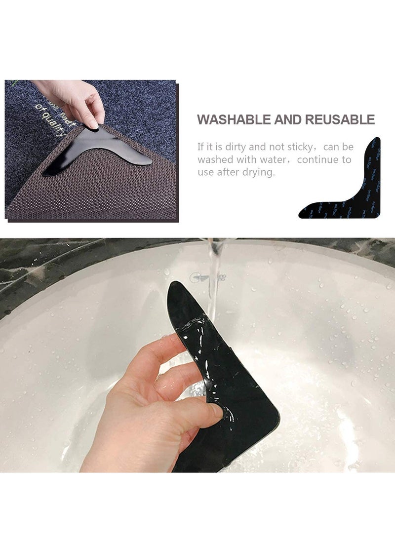 Black L Shape Rug Gripper Rug Tape 8 Pcs Double Sided Anti Curling Non Slip Reusable Rug Pad for Hardwood Floors, Carpets, Floor Mats in Place & Make Corner Flat and Easily Peel Off