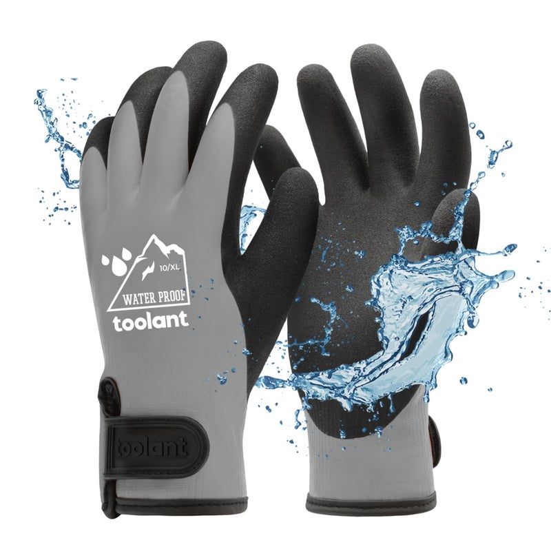 toolant 100% Waterproof Gloves for Men and Women, Winter Work Gloves for Cold Weather, Touchsreen, Thermal Gloves for Freezer Work, Fishing and Gardening, With Grip, Grey, X-Large - Image 1