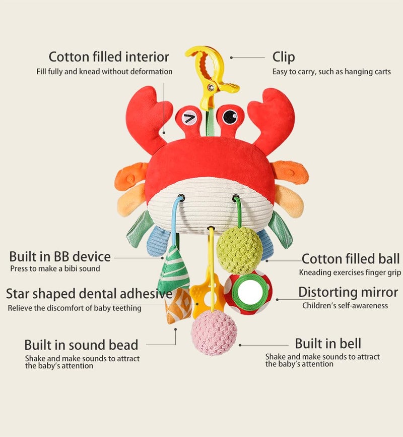 CORSTAE Car Seat Toys for Babies 0â€“12 Months â€“ Hanging Baby Activity Toy for Car Seat, Stroller, Crib & Gym â€“ Infant Plush Rattle with Mirror, Crinkle, Clip-On for Boys & Girls - Image 3