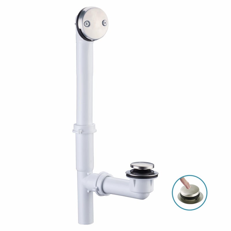 WELSAN Tubular Bath Tub Drain Kit 112 with Brushed TipToe Bathtub Drain Stopper Welsan TouchToe Bath Plug Waste and Overflow Face Plate PVC Plastic Pipe Brushed Nickel - Image 2