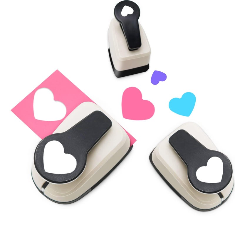 3Pack Heart Shape Hole Punch, Paper Punch, Hole Puncher for Crafts, Heart Shape Lever Punch, 1 inch Craft Punch, 5/8 inch Hole Punch Shape, 3/8 inch Paper Punch for Crafting - Image 1