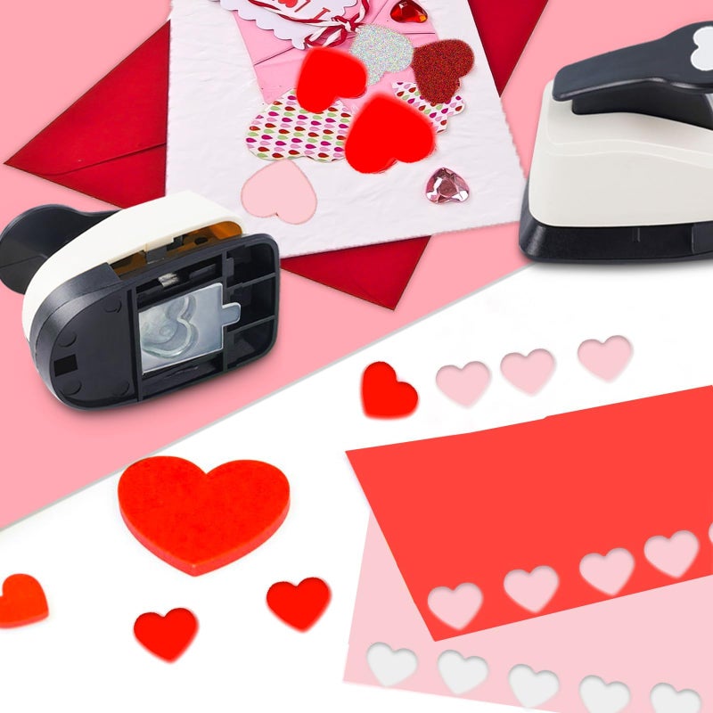 3Pack Heart Shape Hole Punch, Paper Punch, Hole Puncher for Crafts, Heart Shape Lever Punch, 1 inch Craft Punch, 5/8 inch Hole Punch Shape, 3/8 inch Paper Punch for Crafting - Image 2