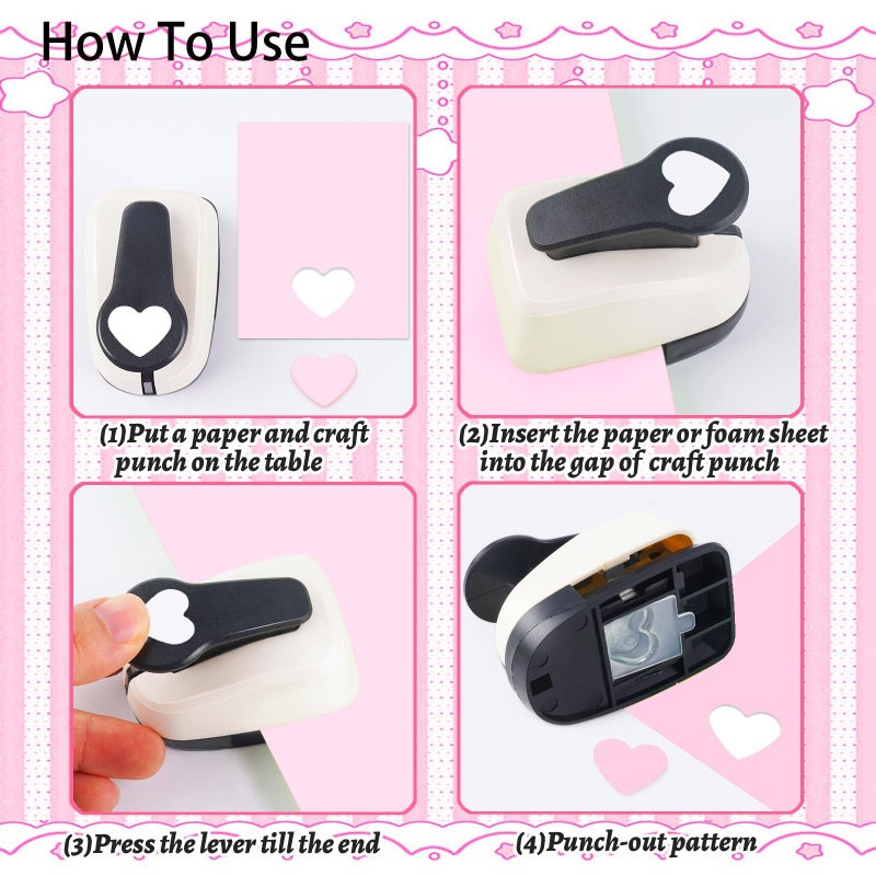 3Pack Heart Shape Hole Punch, Paper Punch, Hole Puncher for Crafts, Heart Shape Lever Punch, 1 inch Craft Punch, 5/8 inch Hole Punch Shape, 3/8 inch Paper Punch for Crafting - Image 4